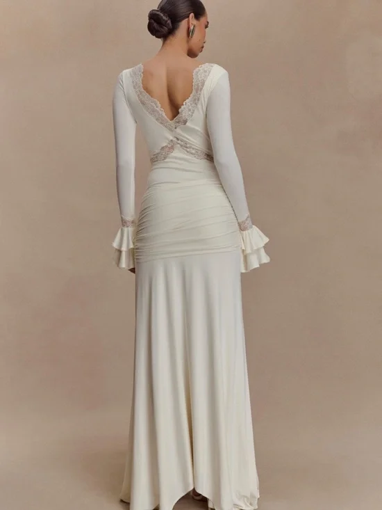 NEW WITH TAG! MESHKI Electra Slinky Lace Maxi Dress - Ivory - Picture 4 of 4